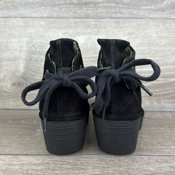 Fly London Yebi Black Suede Women’s Size 8.5/EU 39 Wrap Wedge Ankle Bootie - Picture 4 of 11